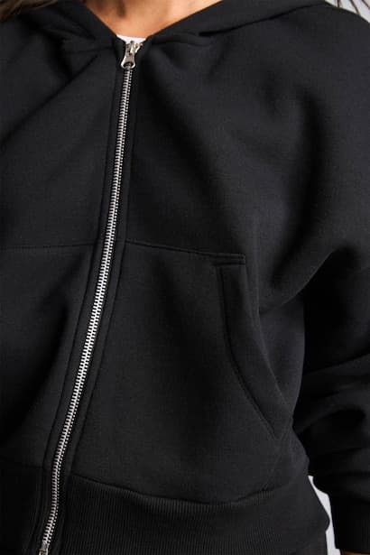 Crop Thick Sweatshirt Fabric Cardigan (٤)