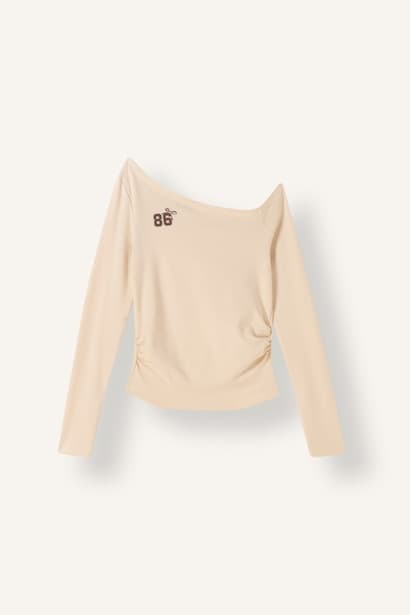 Fitted Ribbed Boat Neck Long Sleeve T-Shirt
