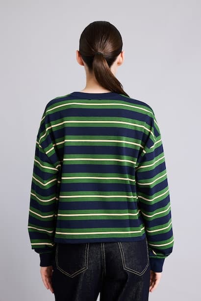 Loose Fit 100% Cotton Printed Striped Crew Neck Sweatshirt (4)