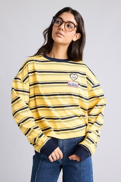 Loose Fit 100% Cotton Printed Striped Crew Neck Sweatshirt (3)