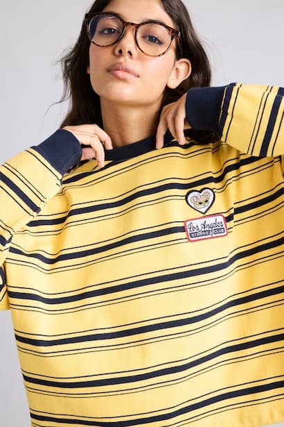 Loose Fit 100% Cotton Printed Striped Crew Neck Sweatshirt (4)