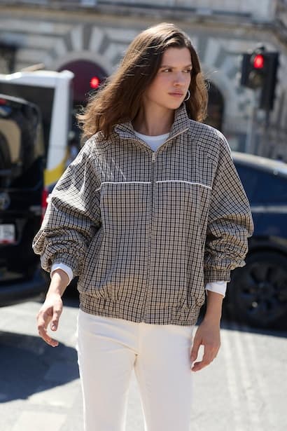Plaid Zip-Up Stand Collar Cotton Lining Jacket