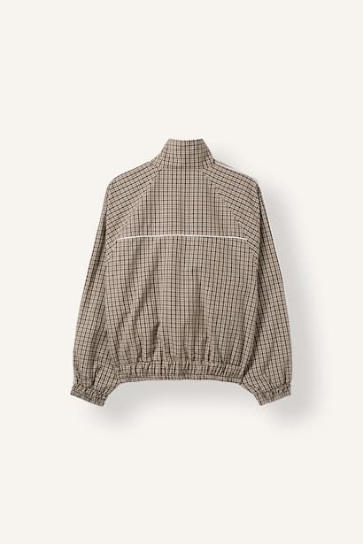 Plaid Zip-Up Stand Collar Cotton Lining Jacket (٣)