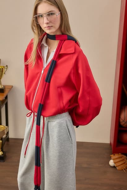 Oversize Fit Scuba Polo Neck Zip-Up Cardigan