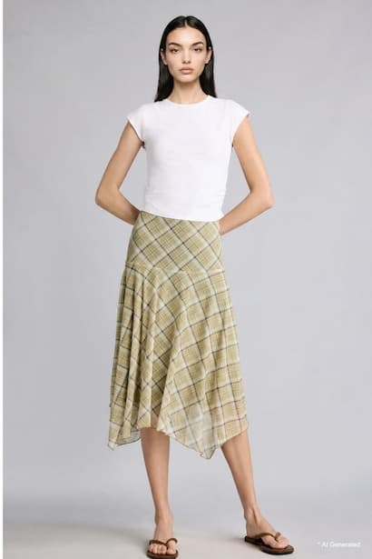 Regular Waist Checked Tulle Midi Flared Skirt