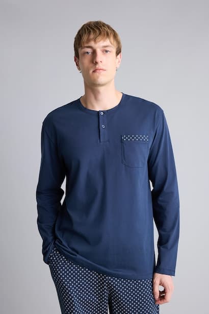 100% Cotton Henley Neck 2 Piece Pyjama Set (3)