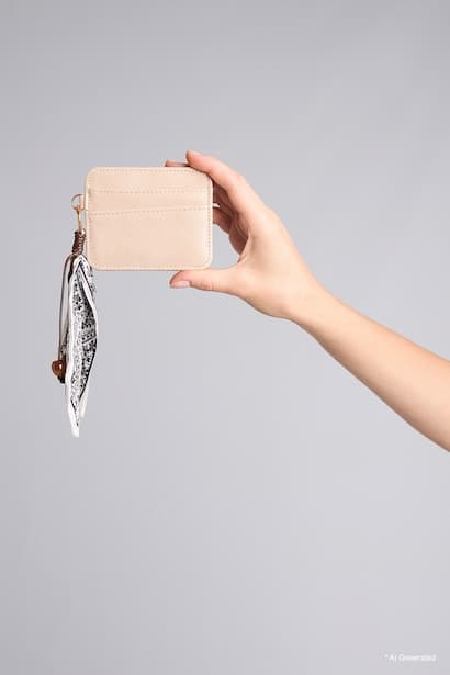 Woman Faux Leather Beige Card Holder Wallet