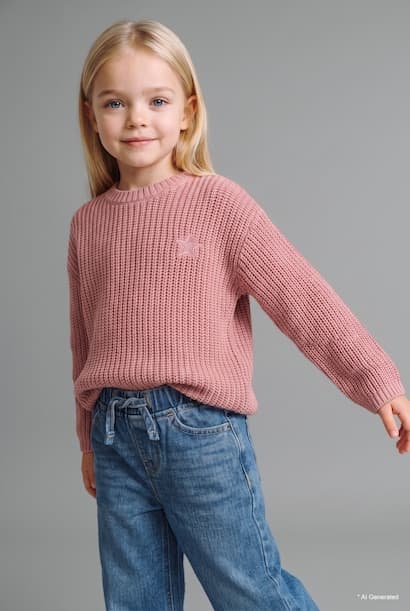 Baby Girl Ribbed Knit Star Embroidery Pullover