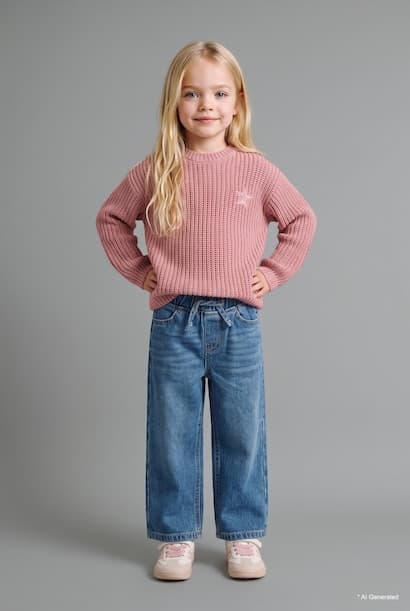 Baby Girl Ribbed Knit Star Embroidery Pullover (٤)