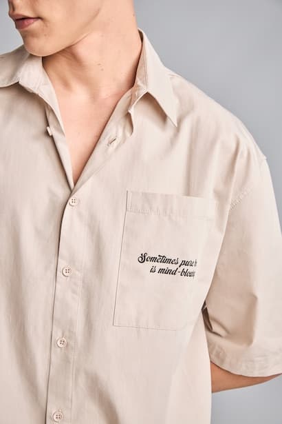 Boxy Fit Shirt Collar Printed Cotton Short Sleeve Shirt (٤)