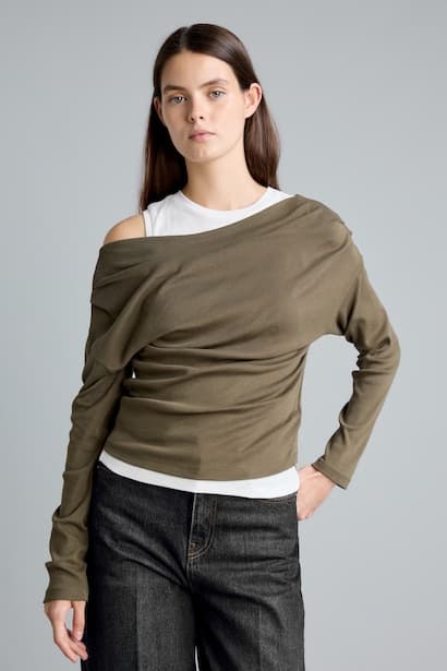 100% Cotton Slim Fit One Shoulder Ribbed Basic T-Shirt (3)