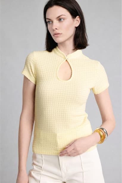 Slim Fit Sand Beige Half Turtleneck Short Sleeve T-Shirt (4)