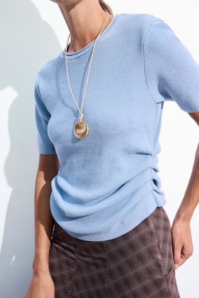 Fitted Ribbed Knit Crew Neck Basic Pullover Modest (٣)