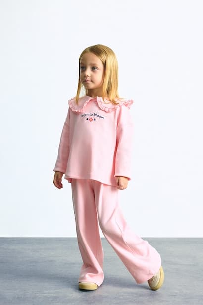 Baby Girl Light Pink 100% Cotton Peter Pan Collar Top and Pants Set