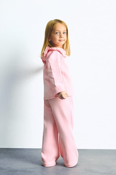 Baby Girl Light Pink 100% Cotton Peter Pan Collar Top and Pants Set (٤)