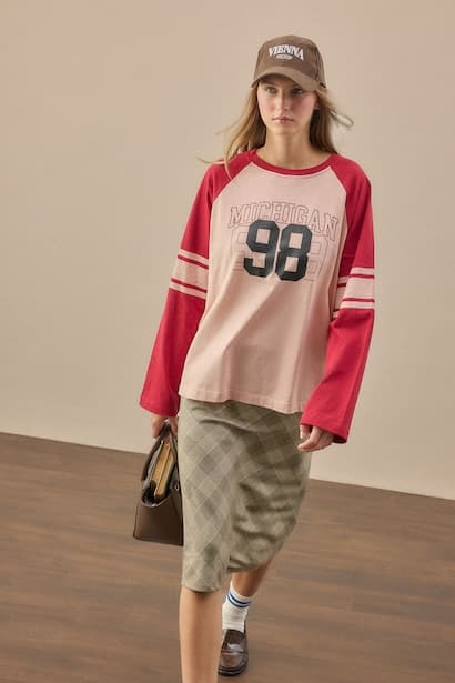 Oversize Fit Printed Crew Neck Long Sleeve T-Shirt