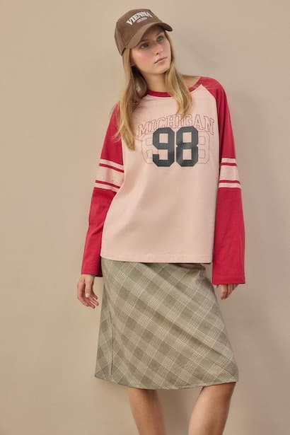 Oversize Fit Printed Crew Neck Long Sleeve T-Shirt (٣)