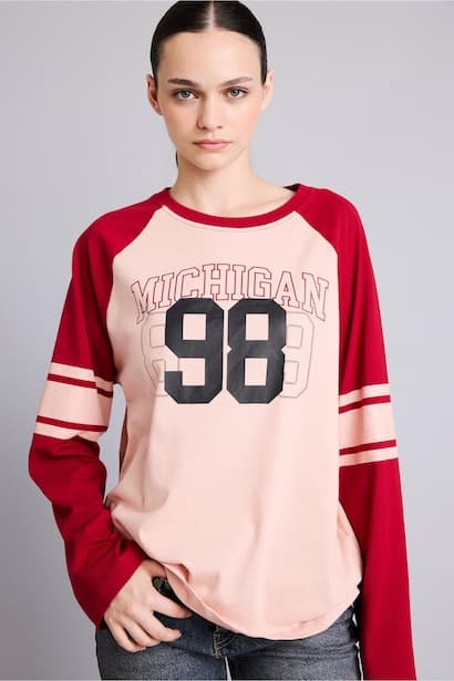 Oversize Fit Printed Crew Neck Long Sleeve T-Shirt (٤)