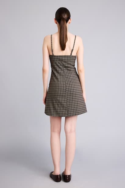 Checked Mini Strappy Dress with Square Neck (٤)