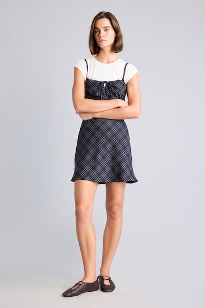 Checked Square Neck Sleeveless Mini Dress (4)