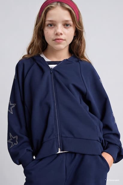 Girl Star Detail Hooded Zip-Up Sweatshirt Cardigan