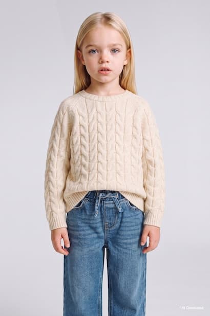 Baby Girl Crew Neck Cable Knit Basic Sweater Pullover