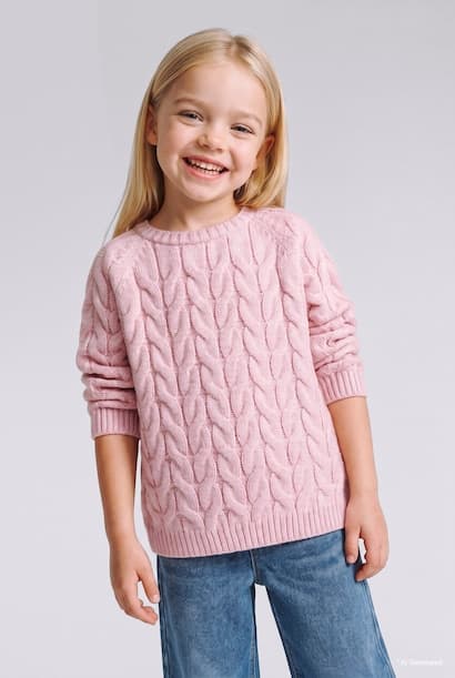 Baby Girl Crew Neck Cable Knit Basic Sweater Pullover