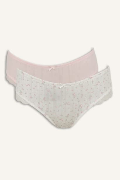 2-Pack Lace Details 100% Cotton Briefs Underwear