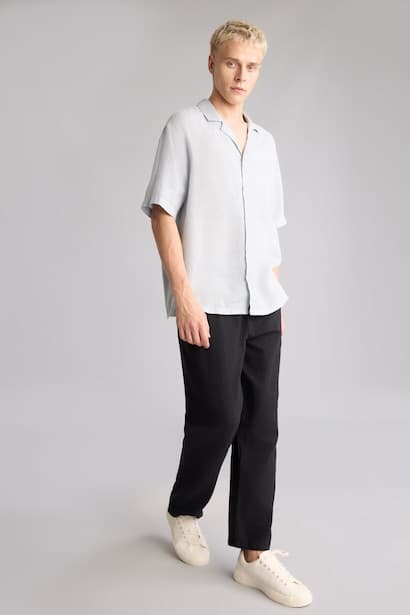 Relax Fit Elastic Waist Black Pants Trousers