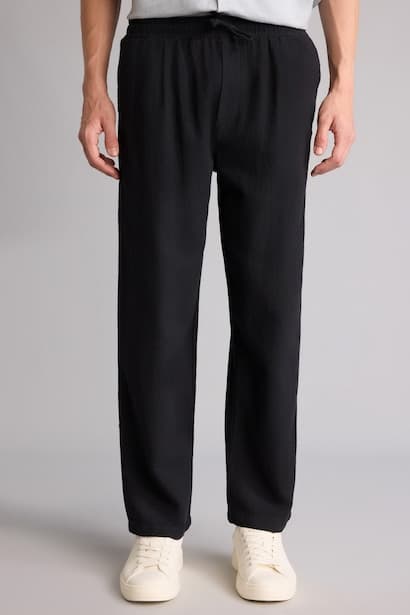 Relax Fit Elastic Waist Black Pants Trousers (٣)