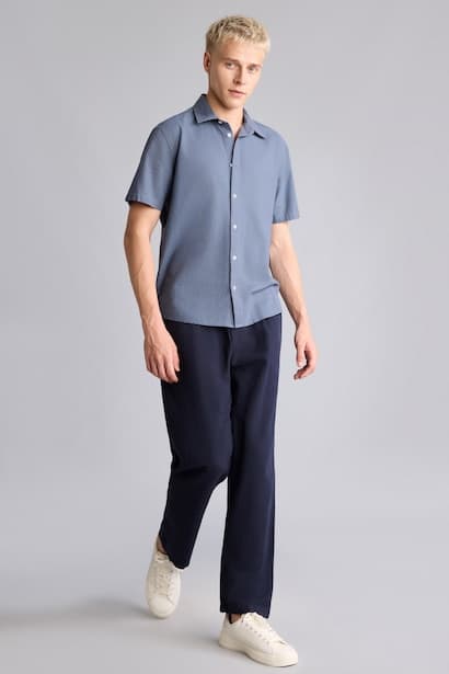 Relax Fit Elastic Waist Navy Blue Pants Trousers