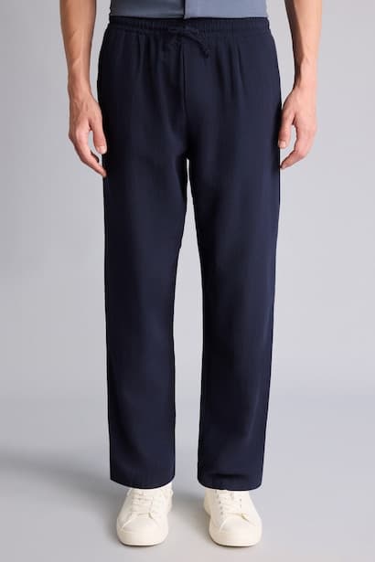 Relax Fit Elastic Waist Navy Blue Pants Trousers (٣)