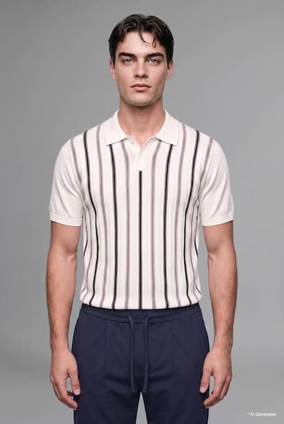 Standard Fit Striped Knit Polo T-Shirt