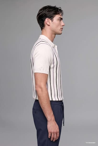 Standard Fit Striped Knit Polo T-Shirt (٣)