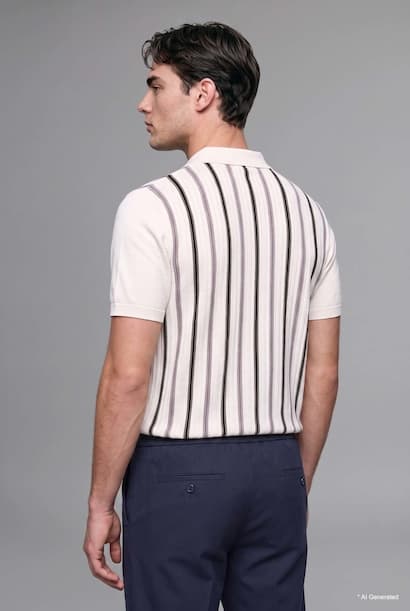 Standard Fit Striped Knit Polo T-Shirt (٤)