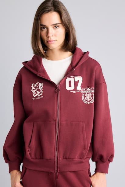 Oversize Fit Thick Zip-Up Hooded Harry Potter Gryffindor Printed Sweatshirt Cardigan