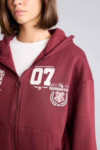 Oversize Fit Thick Zip-Up Hooded Harry Potter Gryffindor Printed Sweatshirt Cardigan (٤)