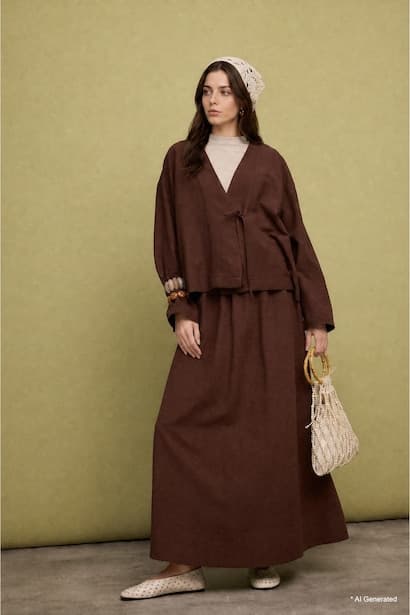 A-Length Linen Long Maxi Skirt (٣)