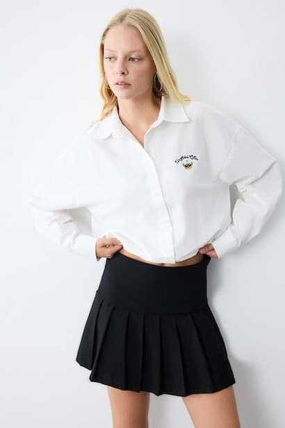 100% Cotton Oversize Fit Embroidered Crop Shirt