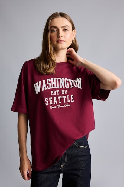 100% Cotton Oversize Crew Neck Printed T-Shirt (٣)