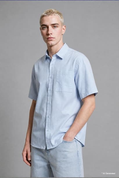 Boxy Fit Shirt Collar Printed Gabardine Short Sleeve Shirt