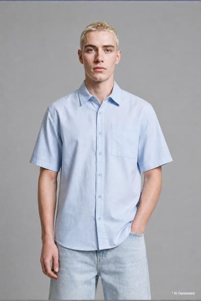 Boxy Fit Shirt Collar Printed Gabardine Short Sleeve Shirt (٣)