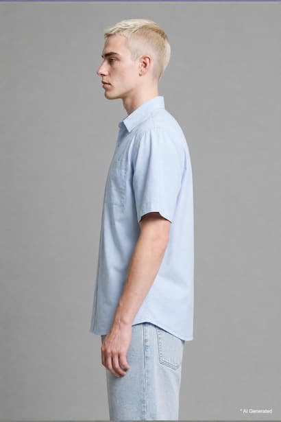 Boxy Fit Shirt Collar Printed Gabardine Short Sleeve Shirt (٤)