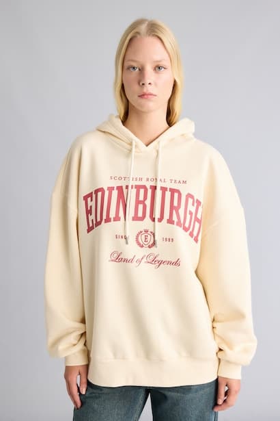 Oversize Hooded Printed Hoodie Sweatshirt (٣)