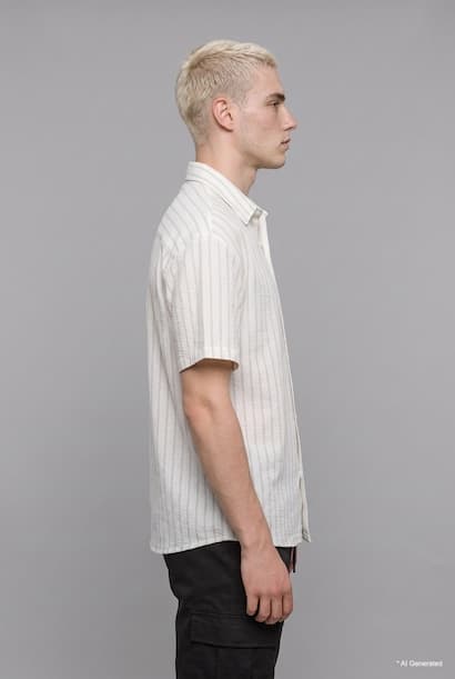 Boxy Fit Striped Mint Green Short Sleeve Crepe Shirt (3)