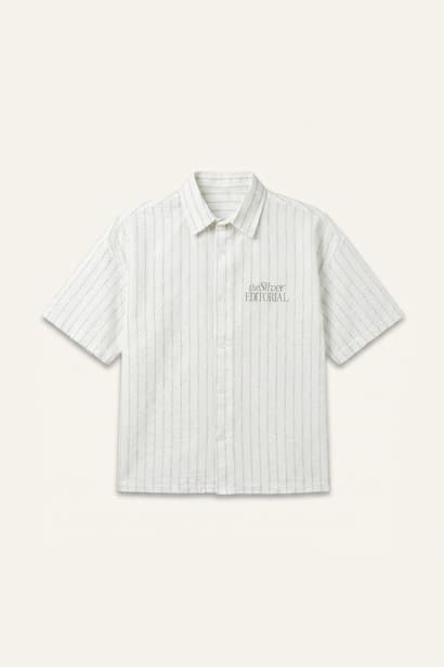 Boxy Fit Striped Mint Green Short Sleeve Crepe Shirt (4)