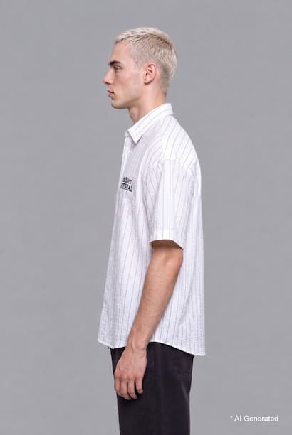 Boxy Fit Shirt Collar Striped Crinkle Short Sleeve Shirt (٤)