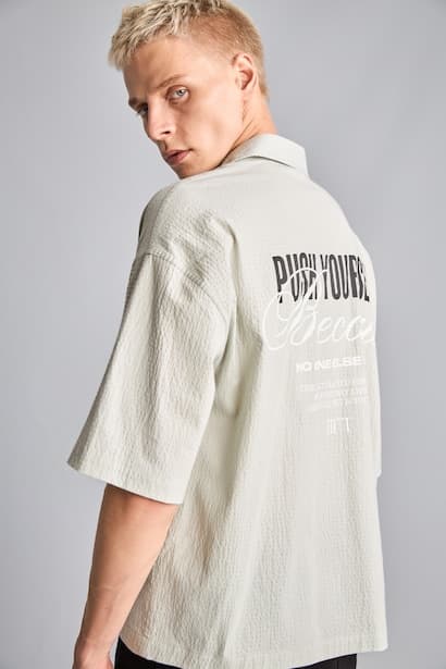 Boxy Fit Crinkle Short Sleeve Shirt
