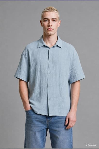 Boxy Fit Muslin Short Sleeve Shirt (٣)