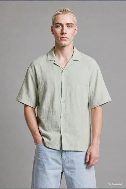 Boxy Fit Muslin Short Sleeve Shirt (٣)